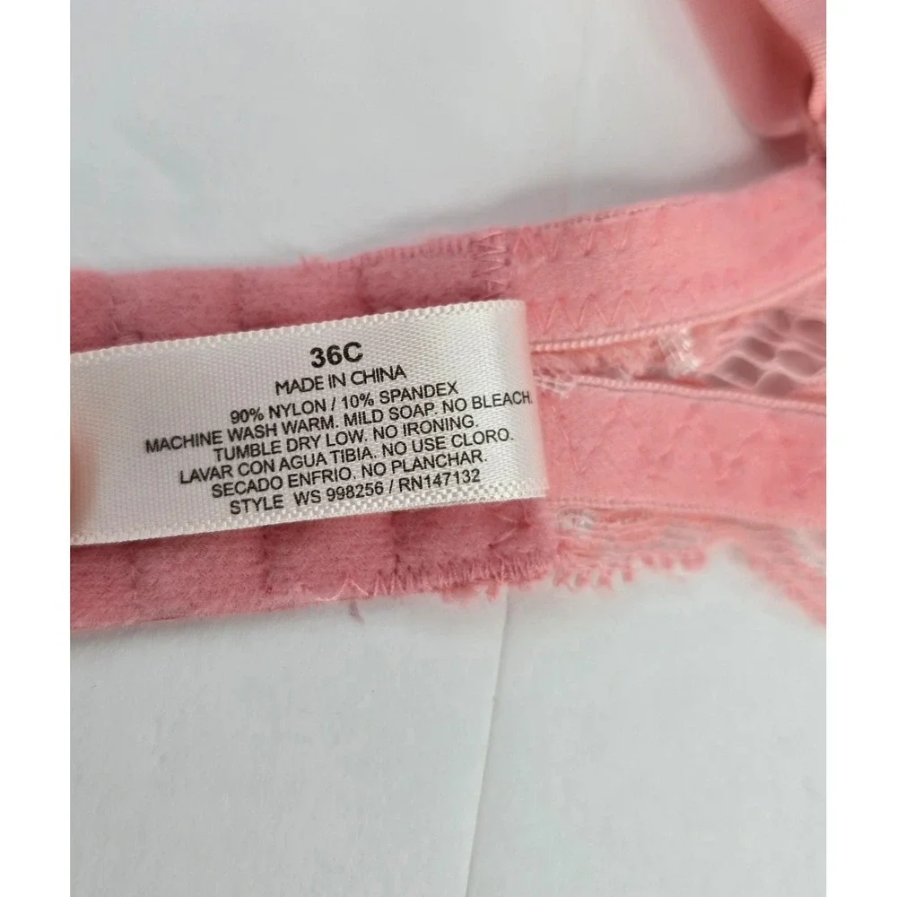 Hush Intimates 36C Pink Lace Padded Underwire Bra Adjustable‎ Straps